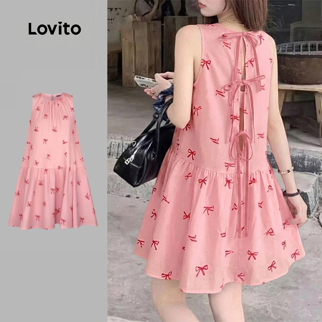 Lovito Vestido Casual com Laço Nas Costas Primavera/verão para Mulheres LK5EDD177