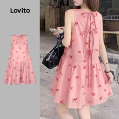 Lovito Vestido Casual com Laço Nas Costas Primavera/verão para Mulheres LK5EDD177
