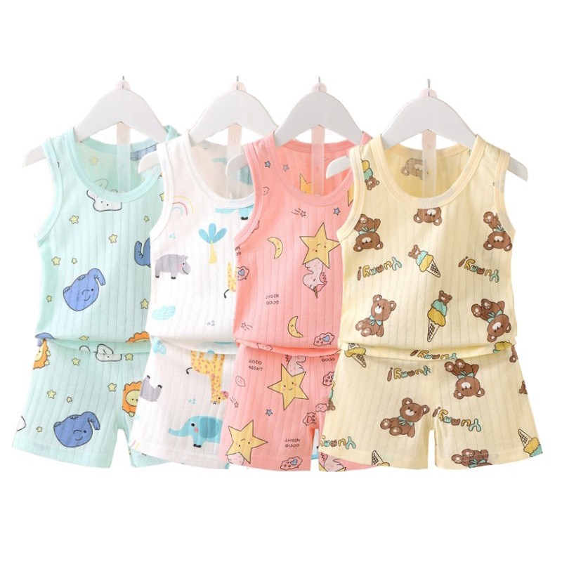Conjunto De Roupas De Camiseta + Shorts Para Crianças , Bebês , Meninos , Meninas , Algodão , Desenho Animado , Pijama ,