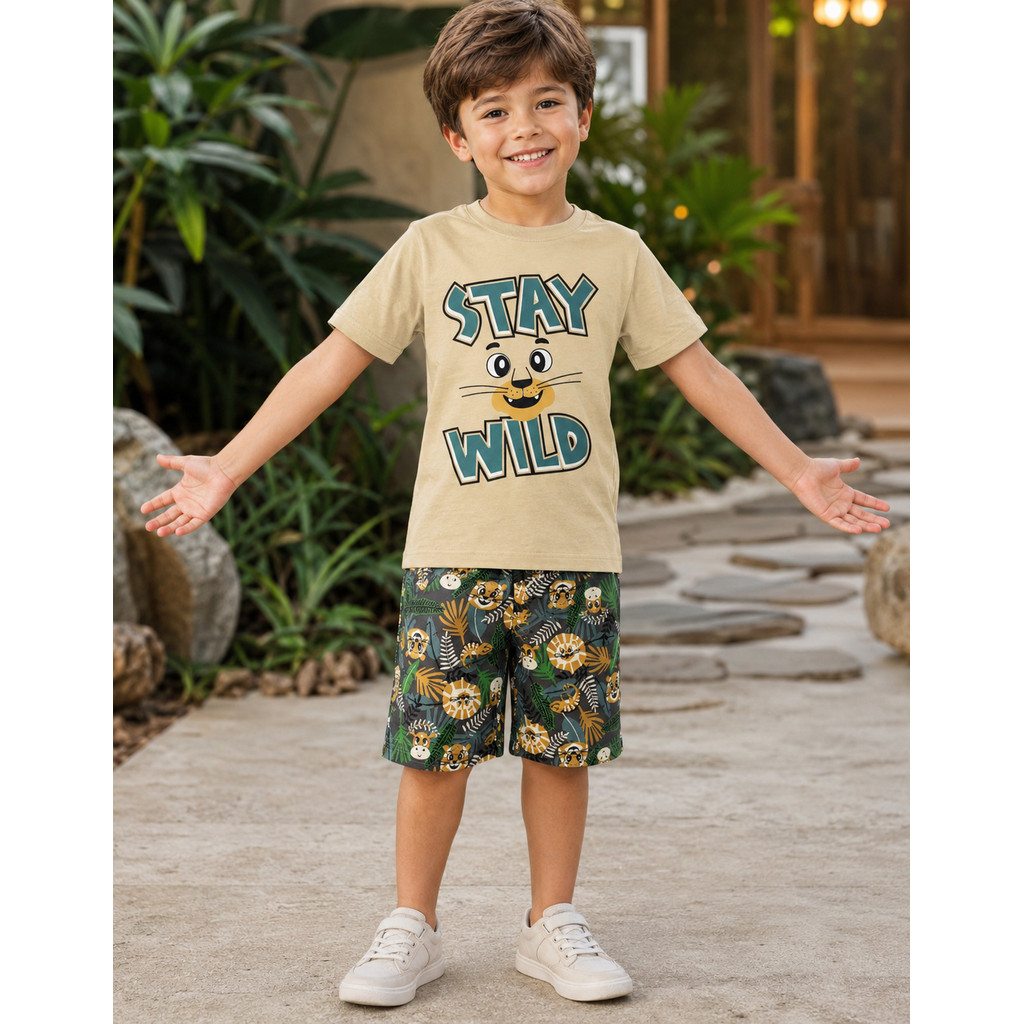 Conjunto Menino Infantil Camiseta e Bermuda Moletinho Estampada 4ao8 CLEOMARA 86