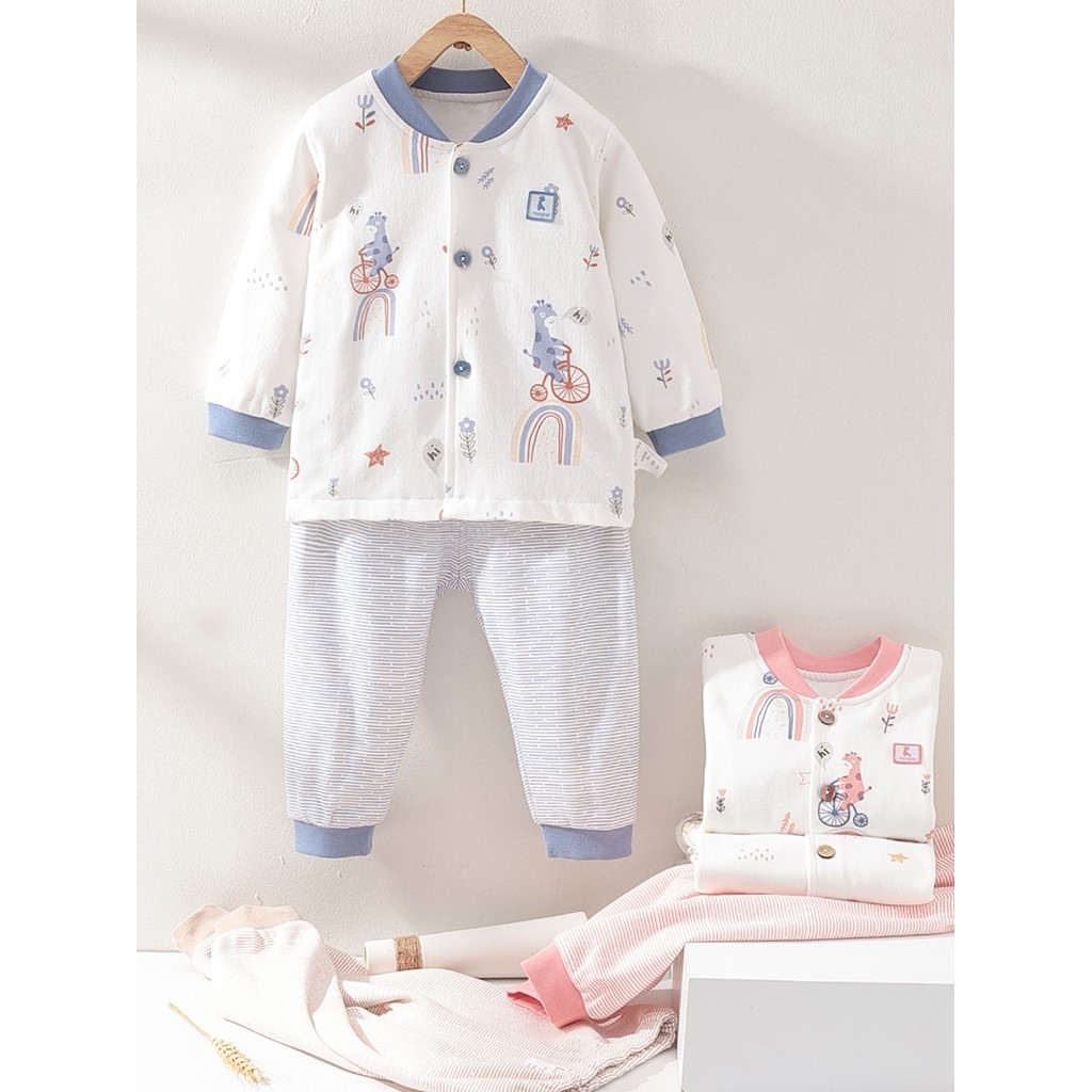 Tongtai bebê dupla camada roupa interior terno meninos meninas bebê primavera outono classe a puro algodão outono roupas
