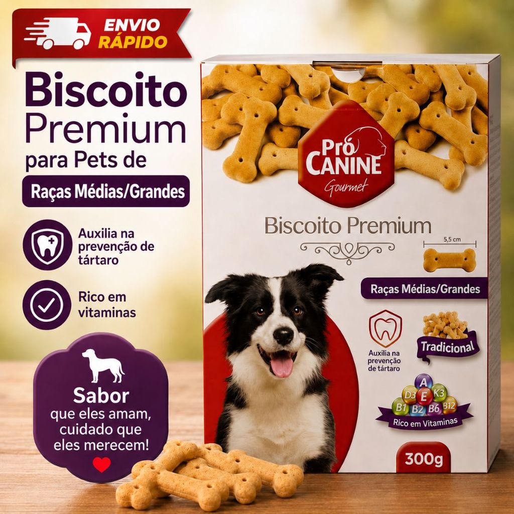 Biscoito Pró Canine 300g Petisco Natural para Cães