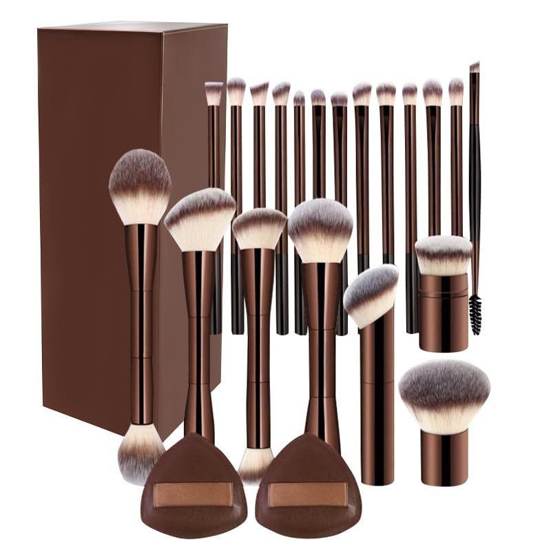 Conjunto de 20 pincéis de maquiagem, pincéis profissionais macios e fofos, adequados para base, corretivo, maquiagem fac