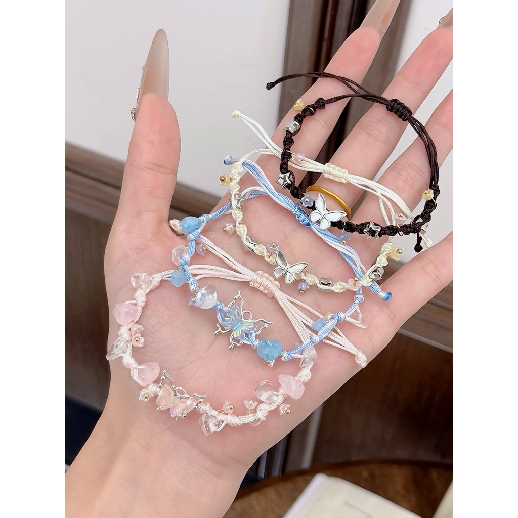 Novo estilo verão borboleta série pulseira feminina mão-tecido casal pulseira nicho Design High-end All-match acessórios