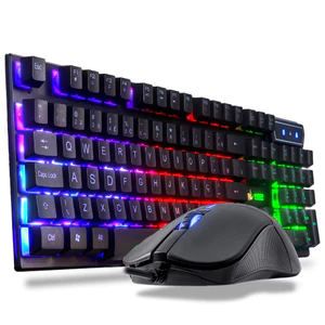 Kit Gamer Teclado Semi Mecânico + Mouse 2400dpi Usb Rgb Iluminado Jogos Pc