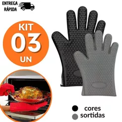 Kit Pares De Luvas Térmicas De Forno Cozinha Fogão Silicone 5 Dedos Lavável até 230 Graus