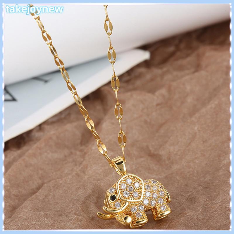 [takejoynewBR] Pingente De Elefante De Zircônia Cúbica De Luxo Feminino Nelace Corrente De Aço Inoxidável Presente Tbr