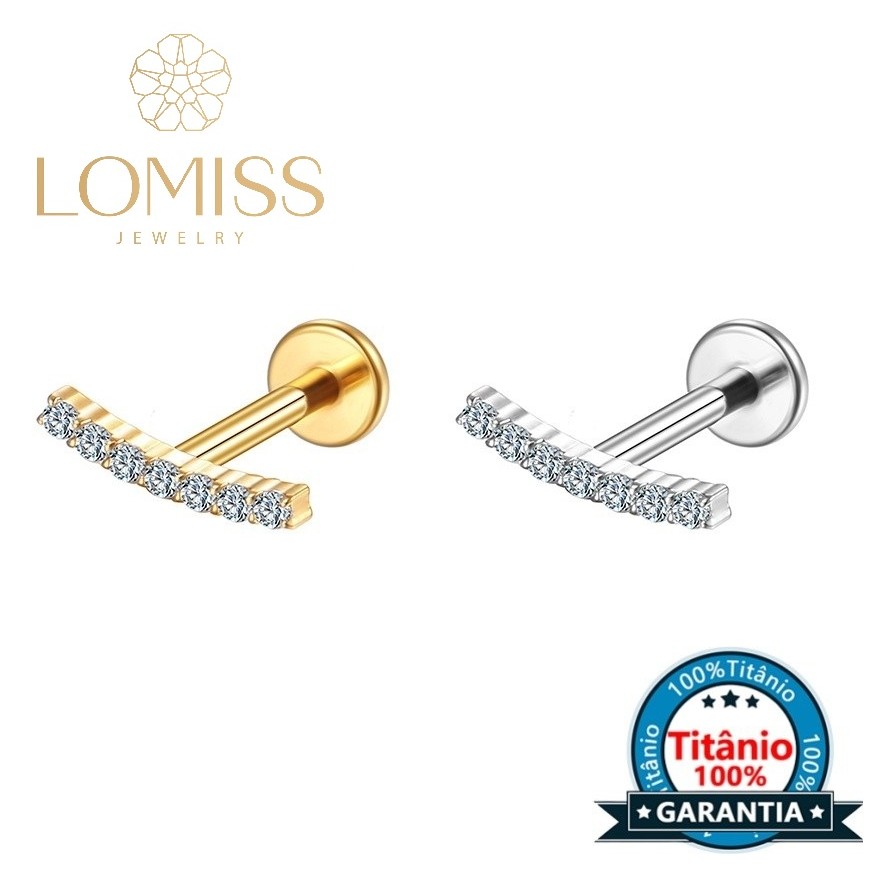 LOMISS Piercing Labret Titânio Barra Curva Zircônia | Helix, Tragus, Piercing Conch Titânio, Nariz, Boca-Medusa e Outros