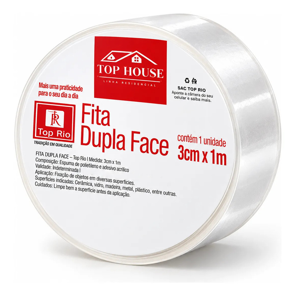 Fita Dupla Face Extra Forte 3cm x 1m Fixação Transparente - 1 a 10 Unidades