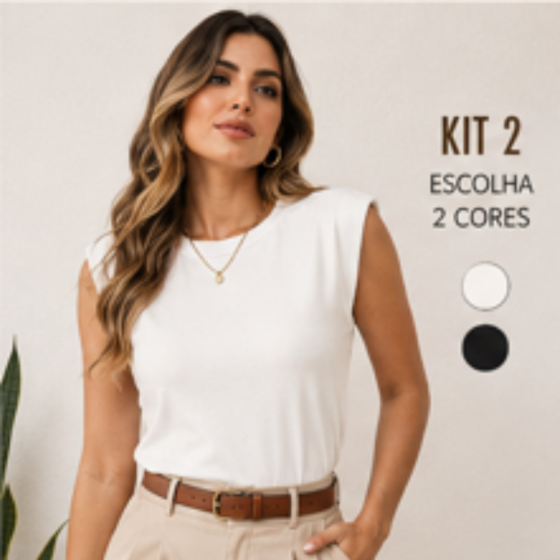 kit 2 Blusas Feminina Muscle tee Lisa Ribana Canelada Gola Redonda Básica Social Elegante