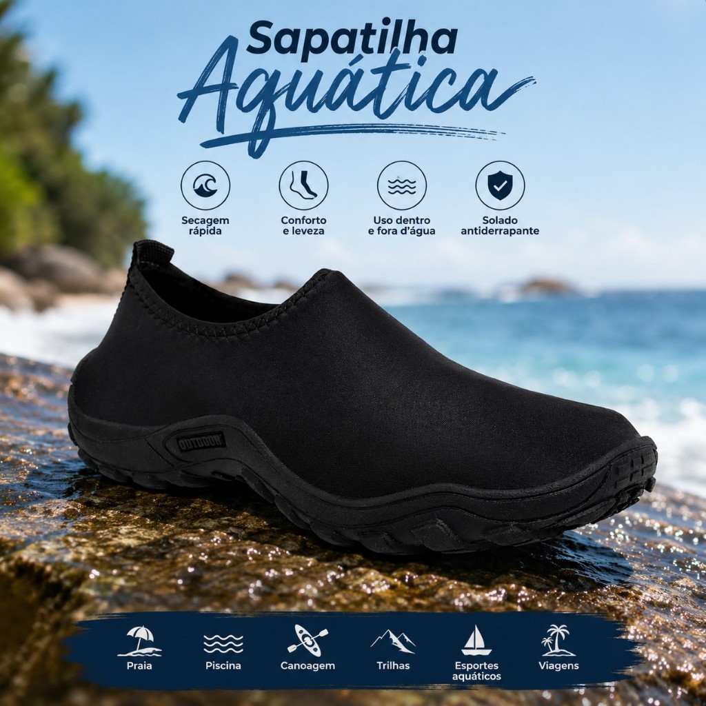 Sapatilha Aquática Unissex Para Praia Piscina Pesca Trilha Esportes e Lazer