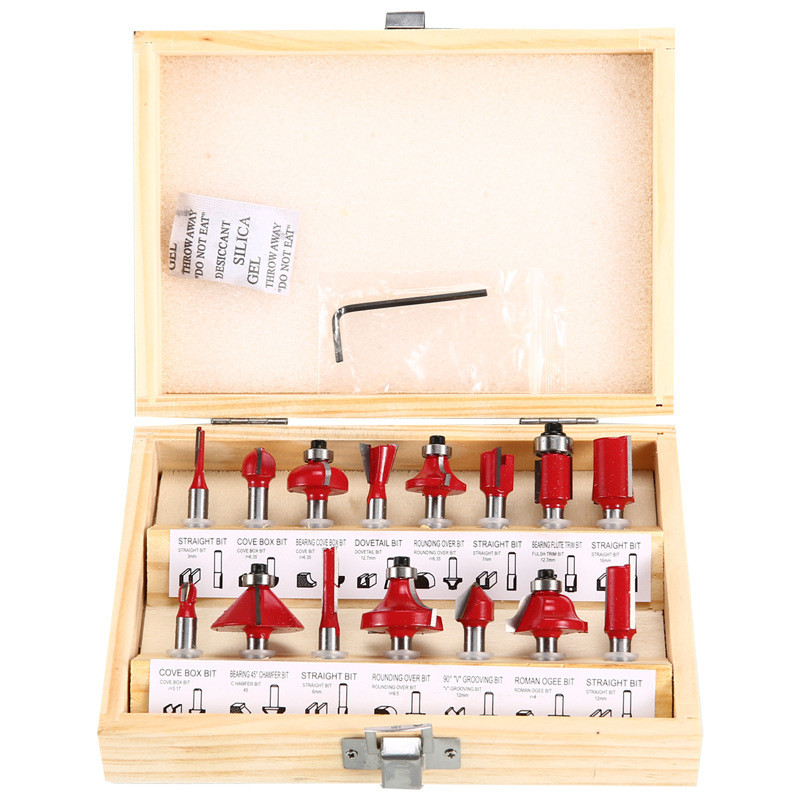 Kit 15 fresas de tupia mandril 6,35mm, lâminas carpinteiro para usinagem e decoração de madeira