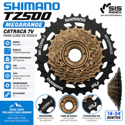 CATRACA RODA LIVRE SHIMANO TOURNEY TZ500 ROSCA 7 VELOCIDADES 14 34 DENTES MEGARANGE ARO 26 29