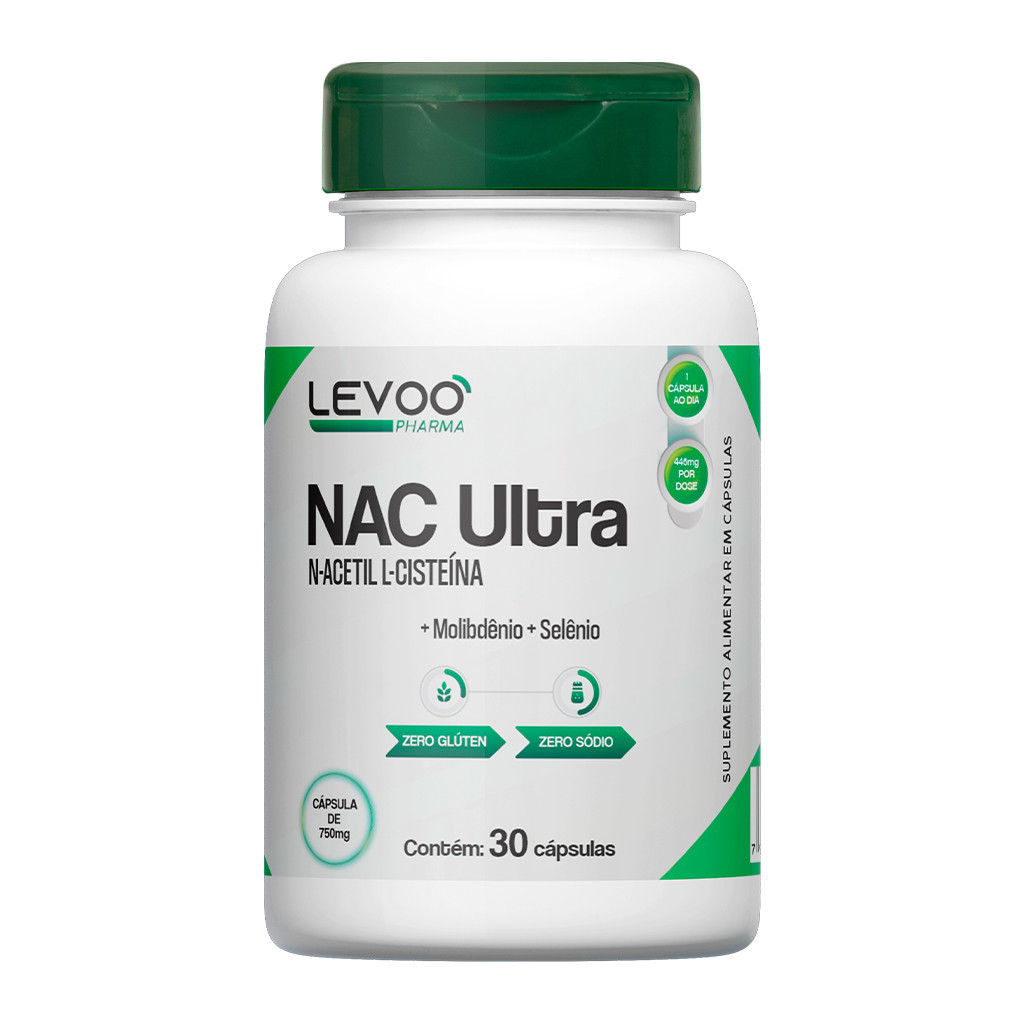 NAC Levoo 600mg | N-Acetil L-Cisteína + Selênio + Molibdênio | 30 Cápsulas