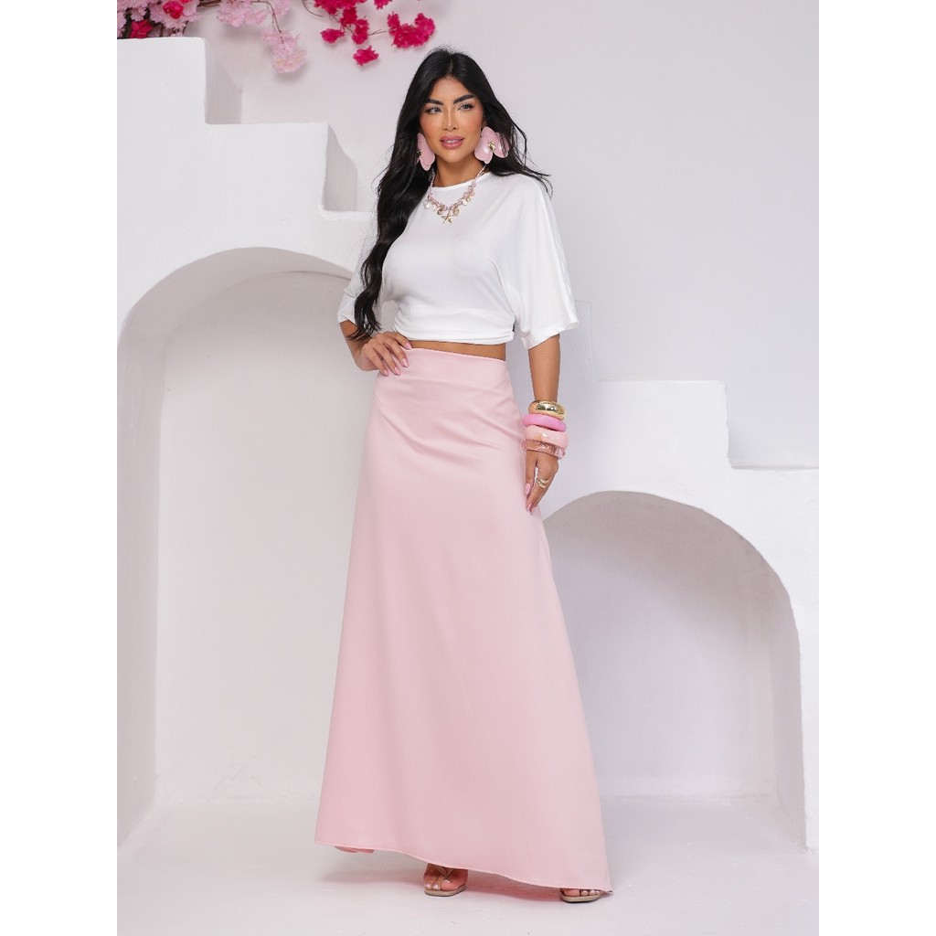 Saia Longa Feminina em Crepe Amanda Lisa Elegante Primavera Verão