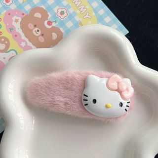 Presilha de cabelo de pelúcia Hello Kitty para outono/inverno, acessório de cabelo fofo estilo japonês, presilha para fr