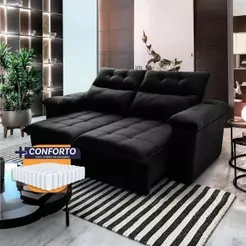 Sofá Retrátil Reclinável Verona 2,00m Suede Velut Preto Molas Ensacadas - King House