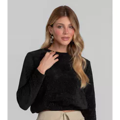 Blusa Feminina Manga Longa Tricot Shine Dianna Preto