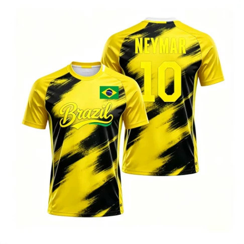 Camisa de futebol com estampa de bandeira do Brasil, camiseta esportiva solta de manga curta com gola redonda, Top Casua