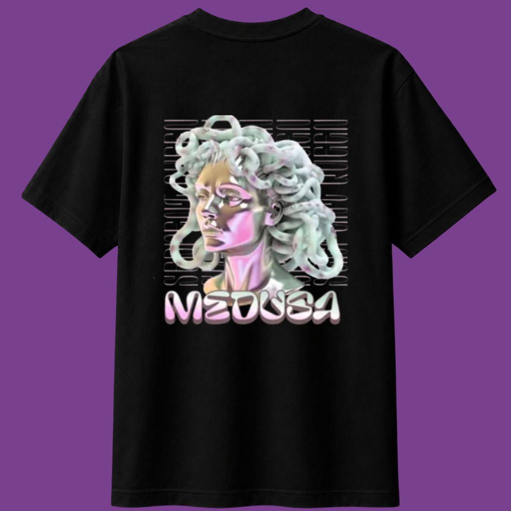 Camiseta Oversized Unissex Estampada Medusa Mitologia Grega Algodão Premium Manga Curta Streetwear Casual