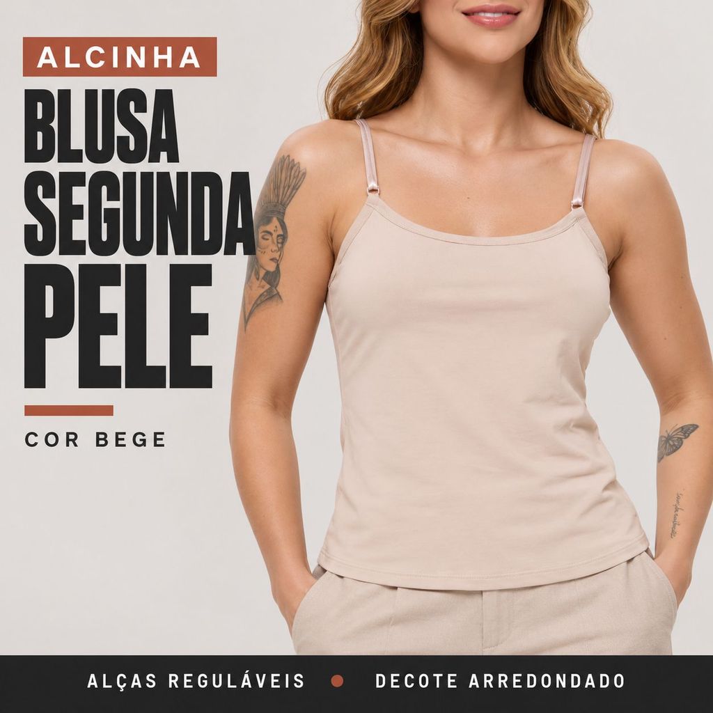 Blusa Regata Feminina Segunda Pele Alcinha Regulável Básica Confortável para Sobreposição