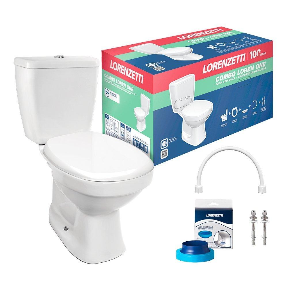 Kit Vaso Sanitario + Caixa Acoplada + Acessorios de Fixacao Lorenzetti Loren One Branco