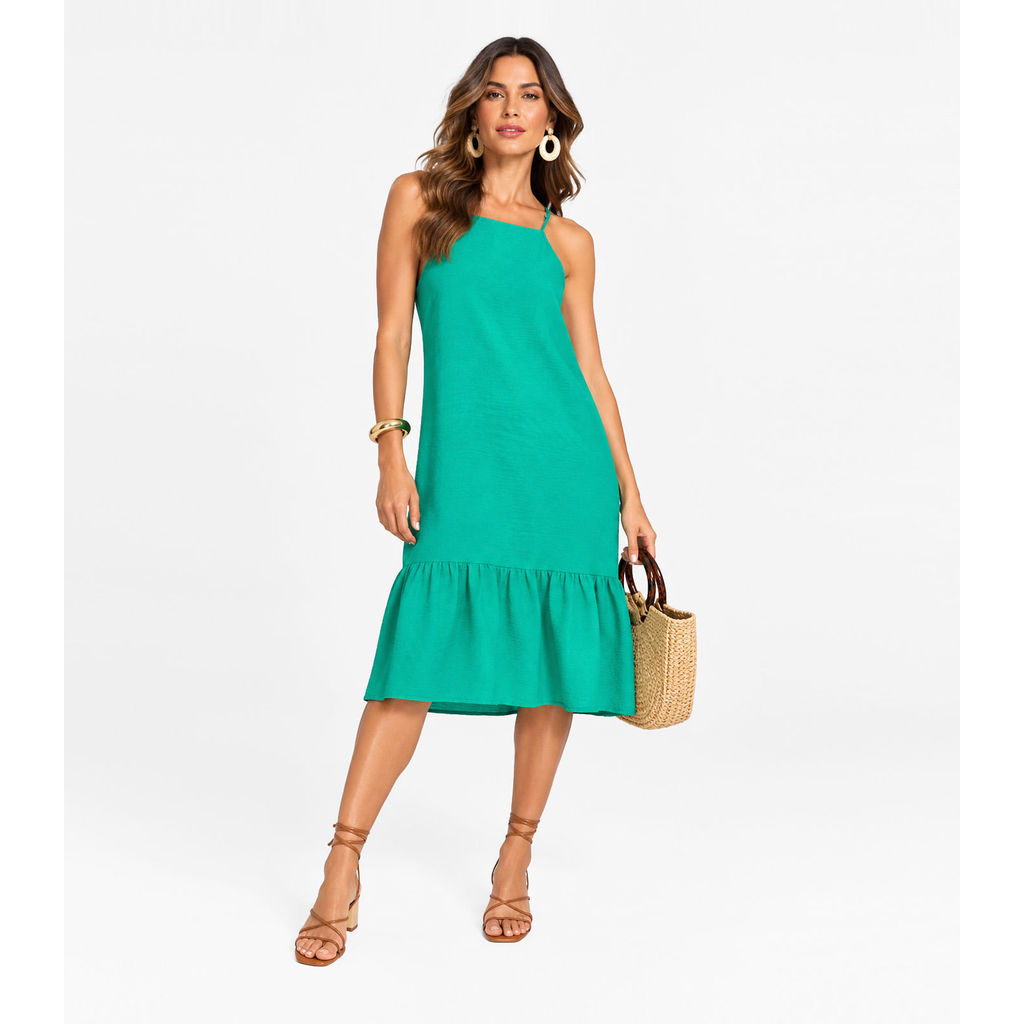 Vestido Longo De Alça E Recorte Maria Infinita Cor Verde