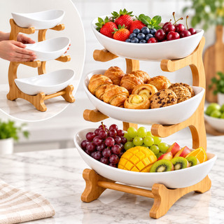 Petisqueira 3 Andares Com Tigelas Bandeja Simples Servir Petiscos Mesa Posta Doces Frios Frutas Tira Gosto Aperitivos