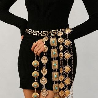 Moda transfronteiriça High-End Metal cintura corrente combinando vestido boêmio estilo étnico cinto acessórios de cintur
