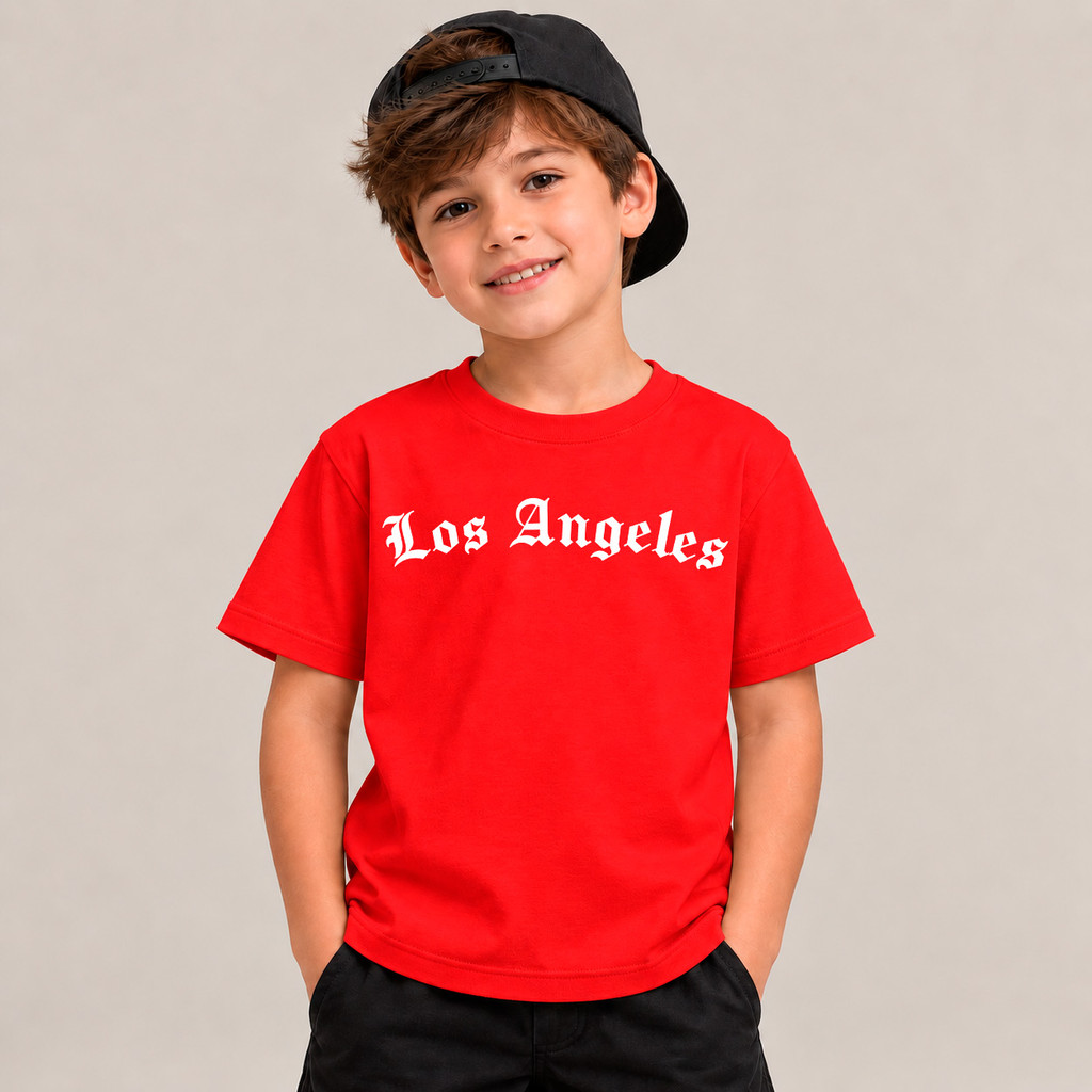 Camiseta Camisa Infantil Juvenil 100% Algodão Los Angeles Estilosa Streetwear Unissex  - Primavera Verão