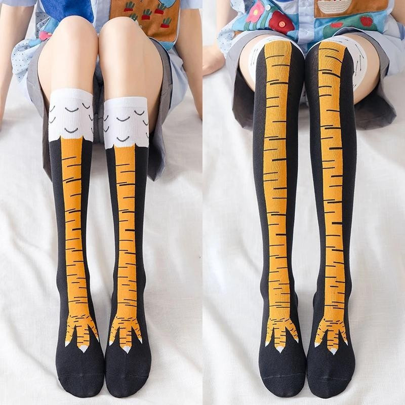 Meias de algodão de cano alto com estampa de pata de galinha, padrão divertido de pata de desenho animado, estampa 3D, m