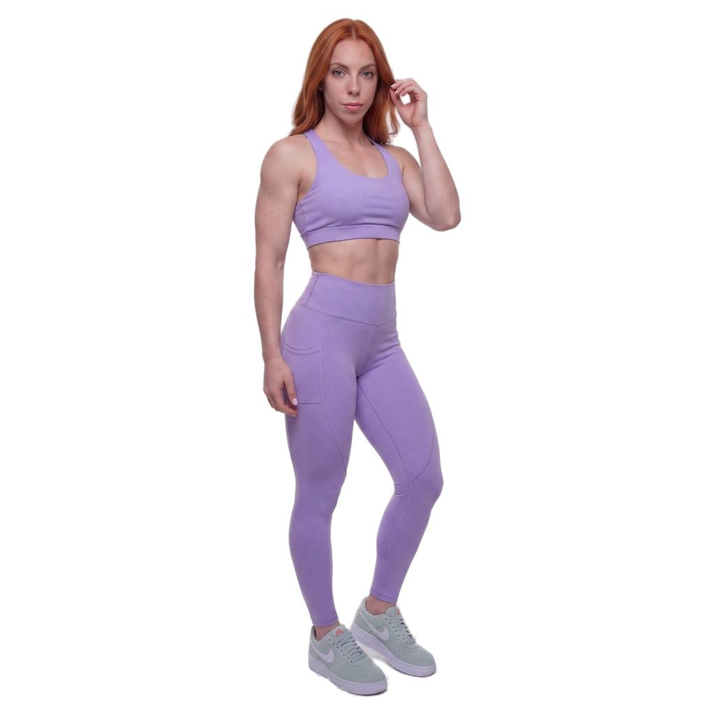 Conjunto Fitness Feminino Top Nadador e Legging Cintura Alta com Bolso Poliamida Zero Transparência Dazpa Origem