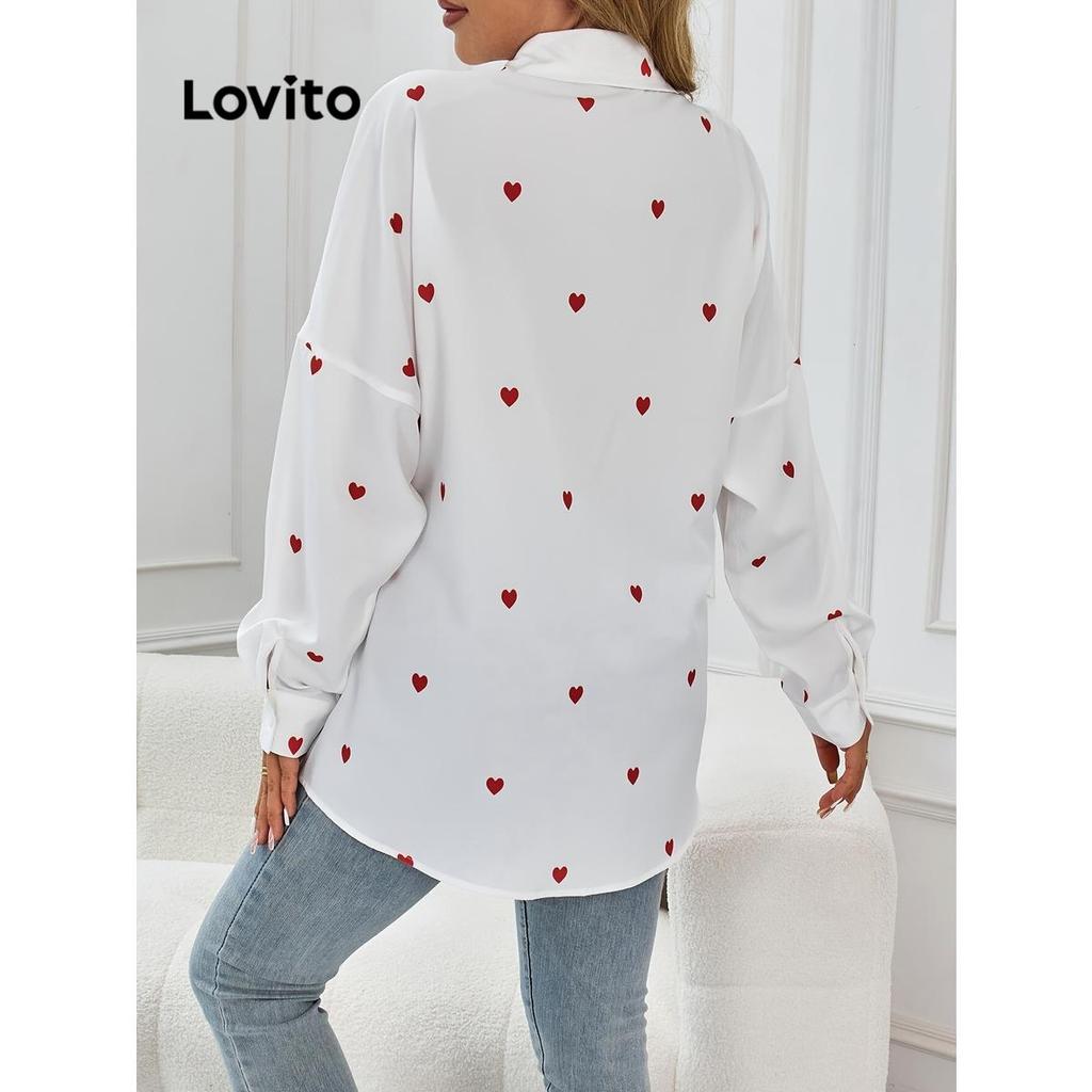 (Casual) Lovito Blusa Com Estampa Em Formato De Coração Para Mulheres LNL72073