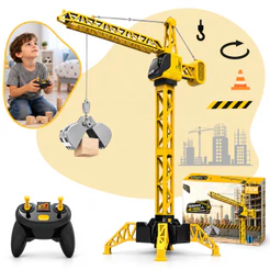 Guindaste Infantil Controle Remoto 4 Canais Torre Gira 360 Graus Garra 71cm Escala 1:24 Construção Menino Kizumba