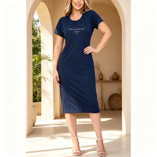 Vestido camiseta com frase Tudo começa com Deus, vestido gola redonda manga curta, vestido midi casual