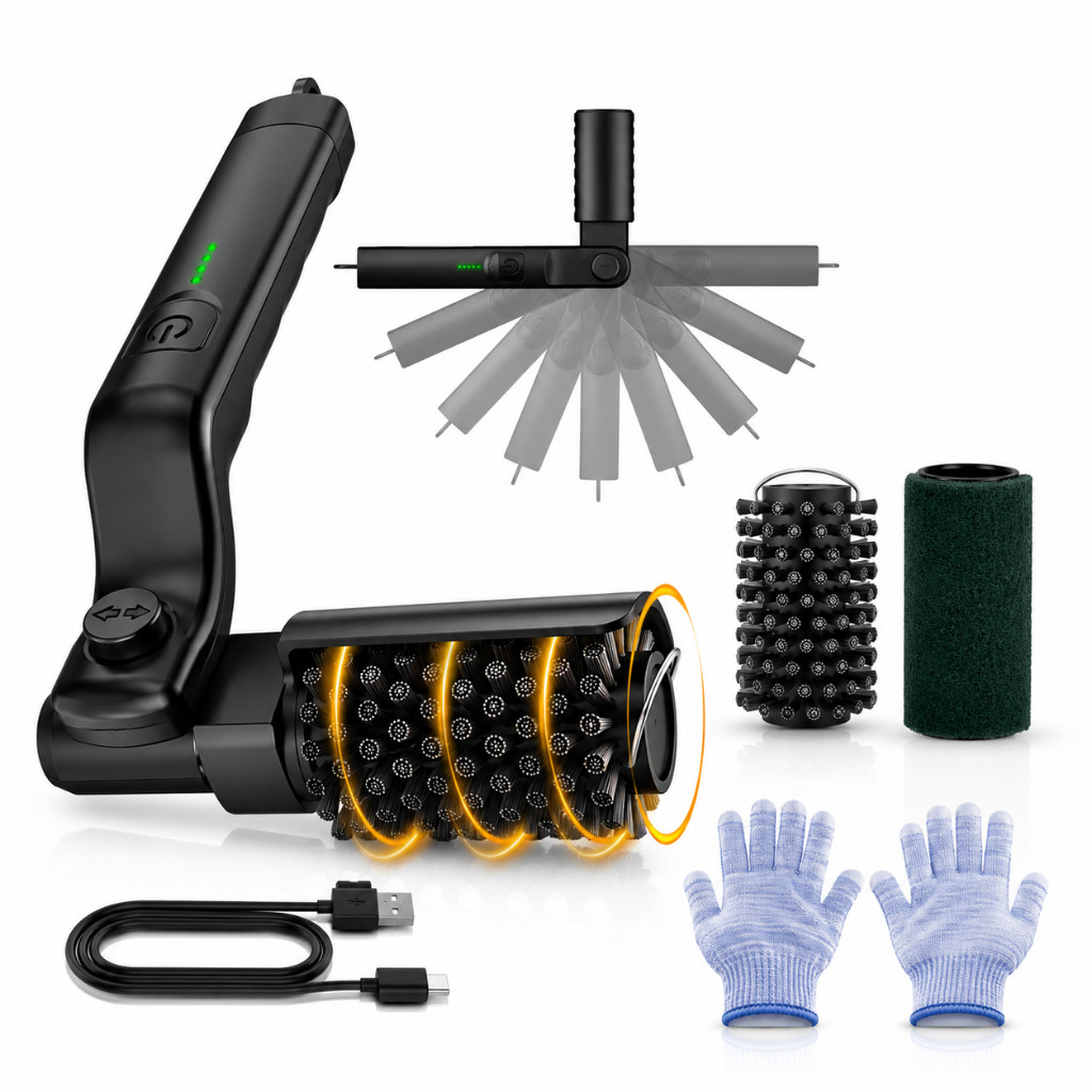Escova Elétrica Limpeza Churrasqueira 360°Grelha Recarregável Com Kit De Acessórios Usb Eps-3071