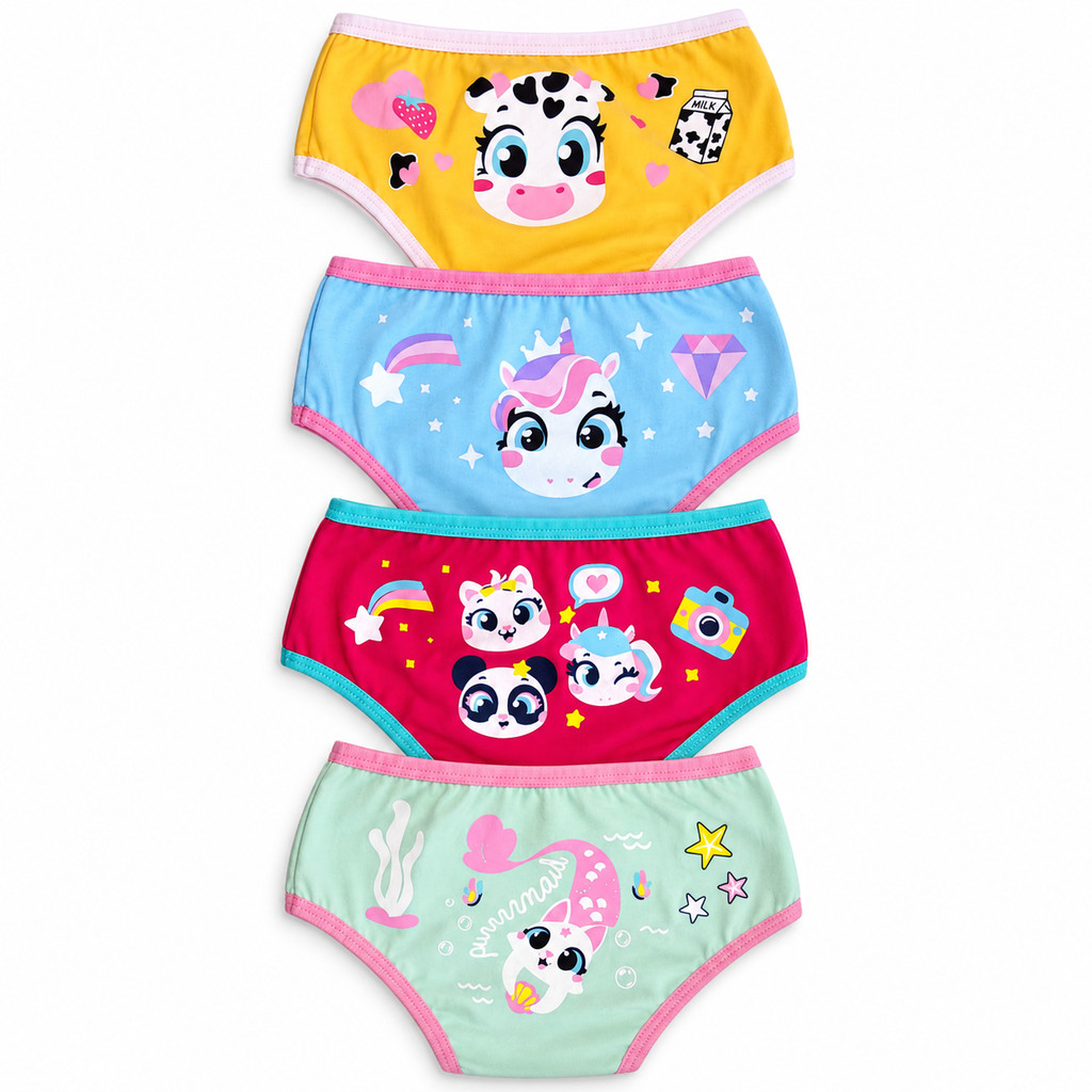 Kit 4 Calcinha Infantil Menina Algodão Estampada UniAmigos Confortável Roupa Íntima Infantil