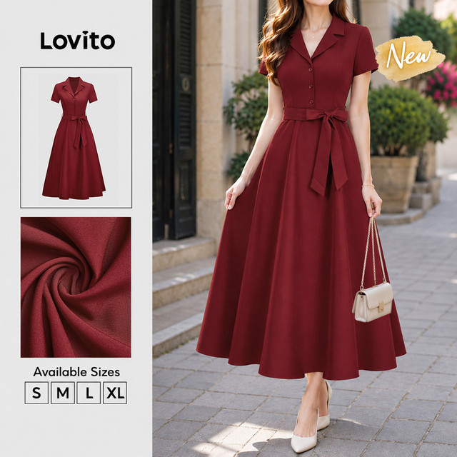 Lovito Vestido Feminino Longo Plissado Estilo Boho Casual Para Fins De Semana E Férias Na Cor Vermelha DRK10BR385