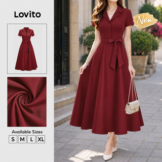Lovito Vestido Feminino Longo Plissado Estilo Boho Casual Para Fins De Semana E Férias Na Cor Vermelha DRK10BR385