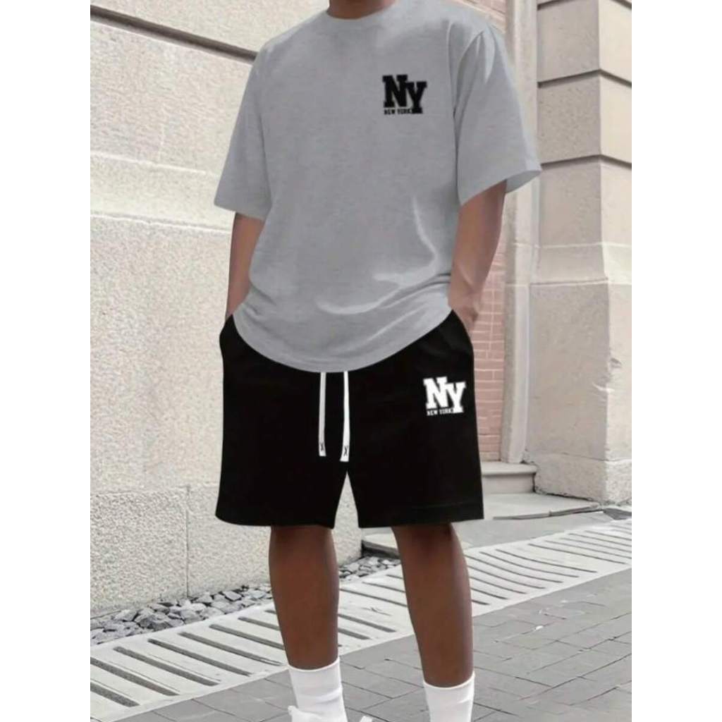 Conjunto Masculino NY New York Camiseta 100% Algodão + Short Tectel Moda Masculina Streetwear Lançamento