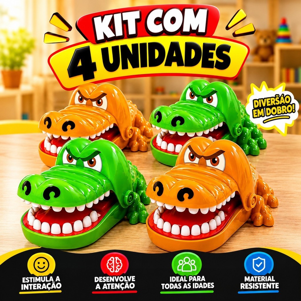Brinquedo Crocodilo Dentista Verde Jogo de Mesa Infantil Educativo Para crianças