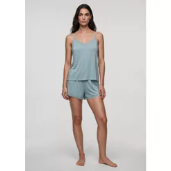 Pijama Curto Feminino Em Viscose Com Renda