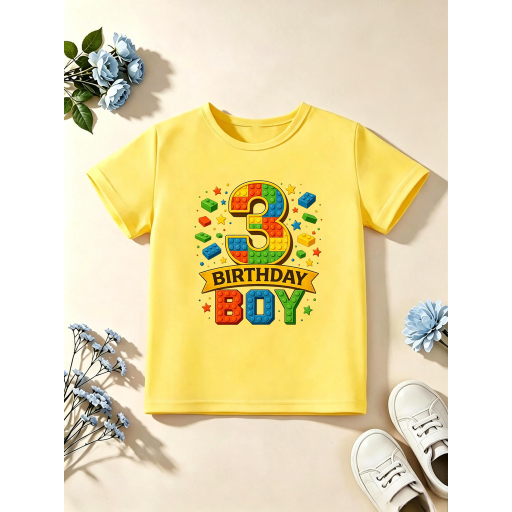 3o Aniversário Menino Blocos De Construção Impresso T Camisa Meninos O Melhor Camiseta Crianças Roupas Verão Manga Curta