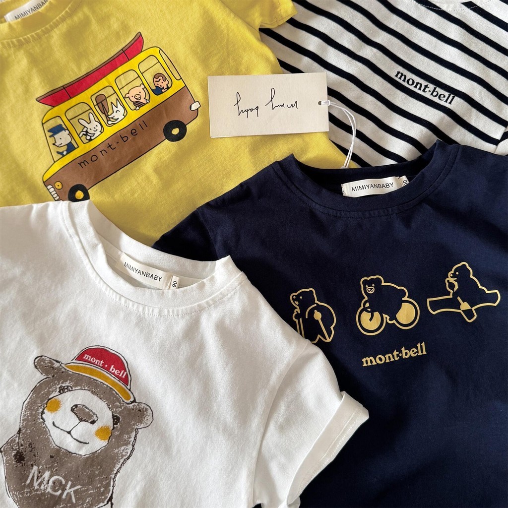 Japonês coreano crianças de manga curta camiseta dos desenhos animados impresso meninos meninas solto puro algodão em to