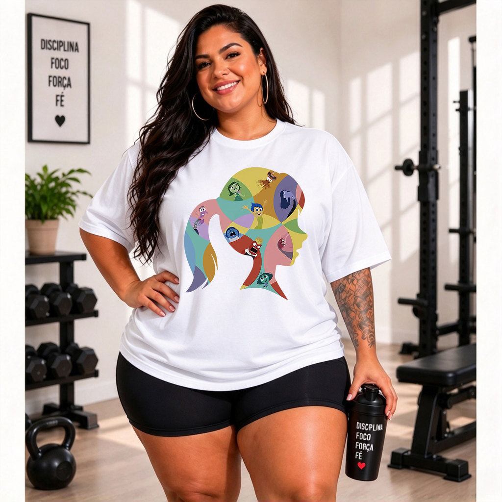 [Camiseta Premium em Algodão Puro] MOMO Divertida Mente Personagens Filme Animado Geek Feminina Manga Curta Estampa P-G3