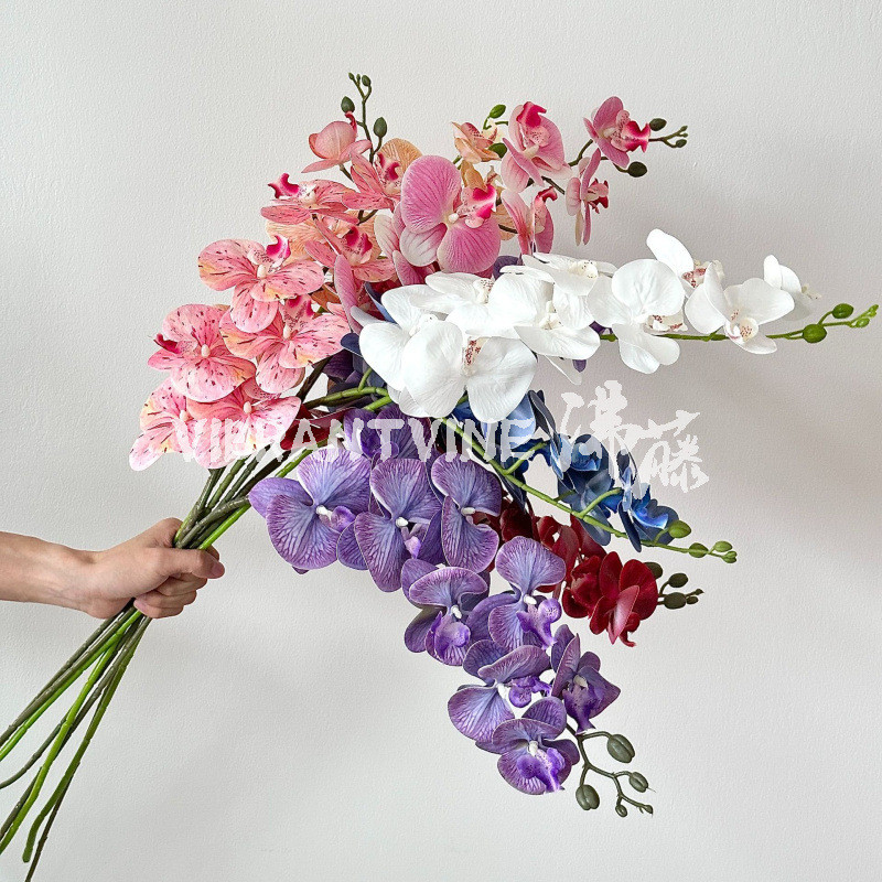 9 cabeças de orquídea Phalaenopsis artificial 3D com efeito de filme, flores falsas realistas para decoração de cenários
