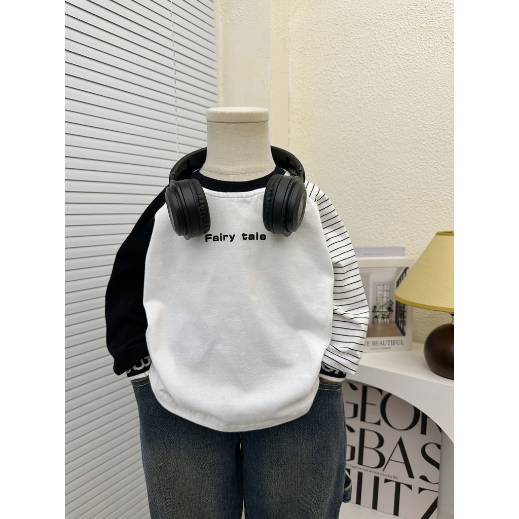 Meninos primavera outono puro algodão manga comprida camiseta 2025 novo estilo crianças mangas Raglan cor-bloqueio camis
