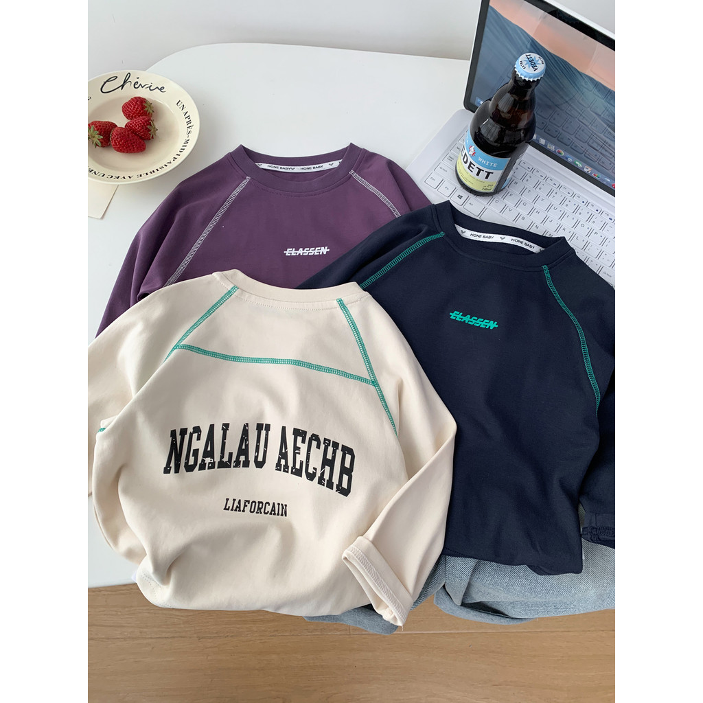 Crianças primavera manga comprida camiseta 2026 novo estilo meninos manga Raglan camisa de fundo bebê moda em torno do p