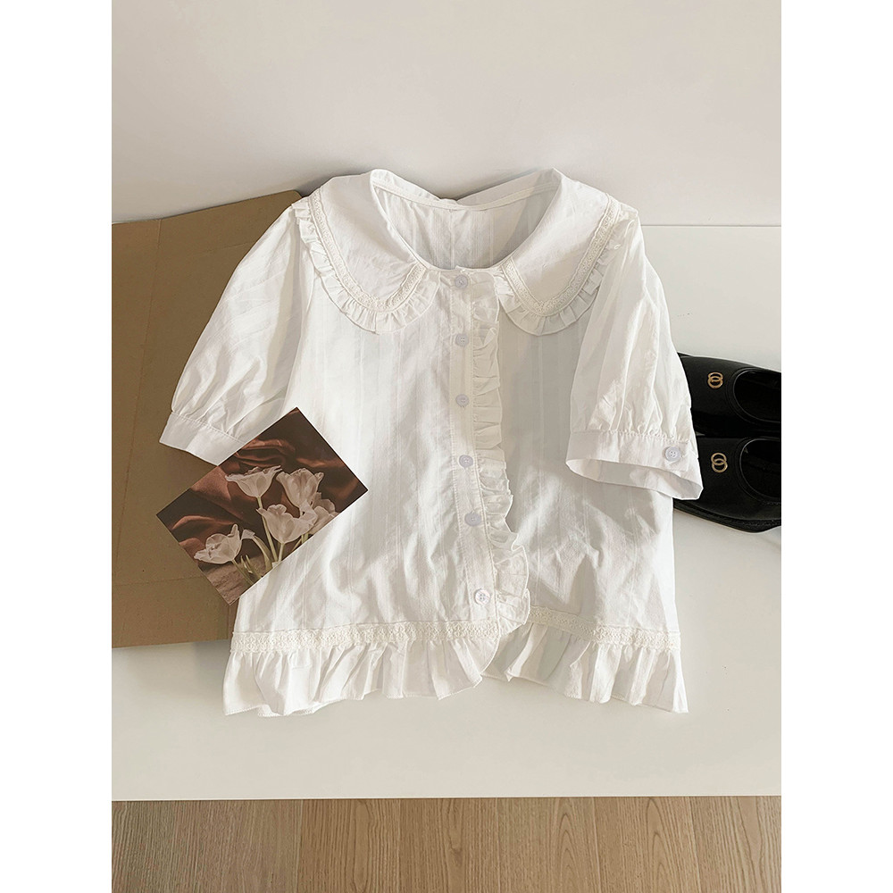 Senhoras temperamento camisa branca topo 2024 verão novo estilo chique nicho linda camisa pequena senhoras camisa de man