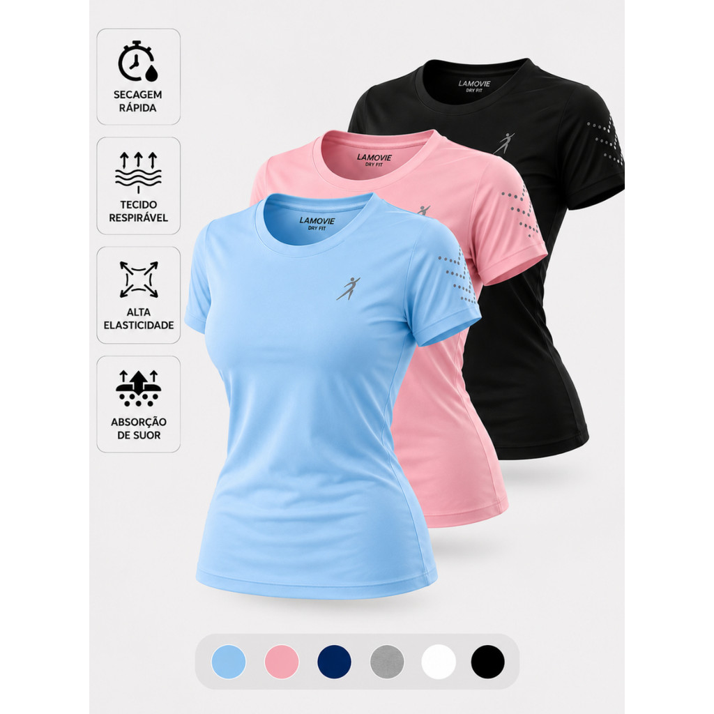 Kit 3 Ou Kit 4 Camisetas Dry Fit Feminina Baby Look Fitness Academia Treino Verão 2026 Lamovie